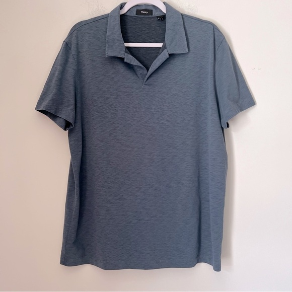 Theory The Willem Polo Shirt Men's Split Neck Short Sleeve Blue Contemporary XL - Picture 2 of 9